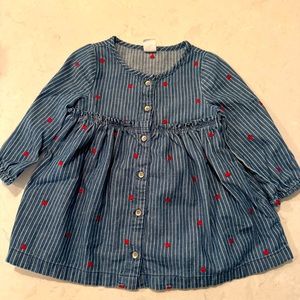 Baby Gap Denim dress with pinstripe and Red Hearts